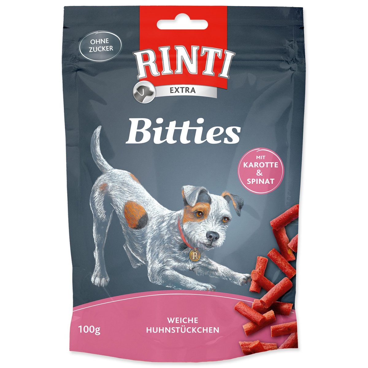 Pochoutka RintiExtra Mini-Bits karotka+ špenát 100g