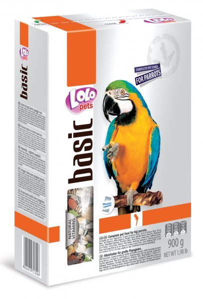 LOLO BASIC kompletní krmivo pro velké papoušky 900 g krabička