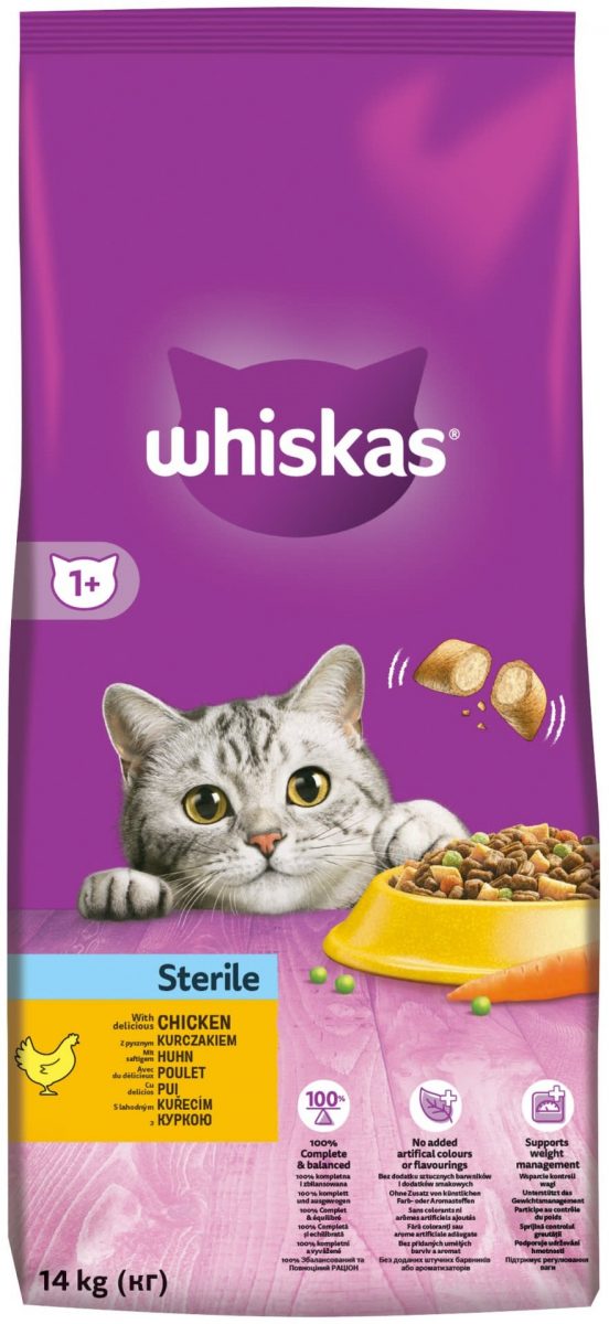 Whiskas Dry s kuřecím masem - STERILE 14kg