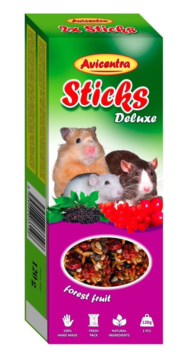Tyčinky AVICENTRA s lesním ovocem pro malé hlodavce 2ks