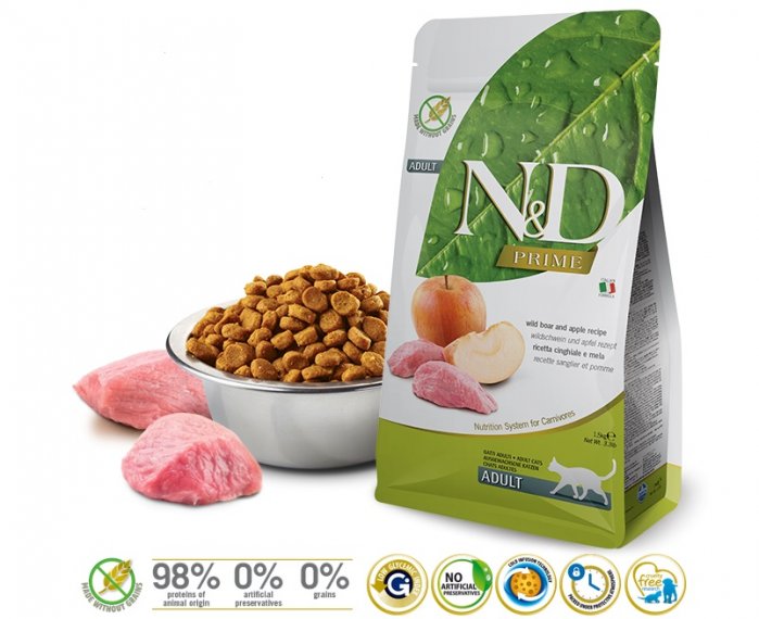 N&D PRIME CAT Adult Boar & Apple 1,5kg