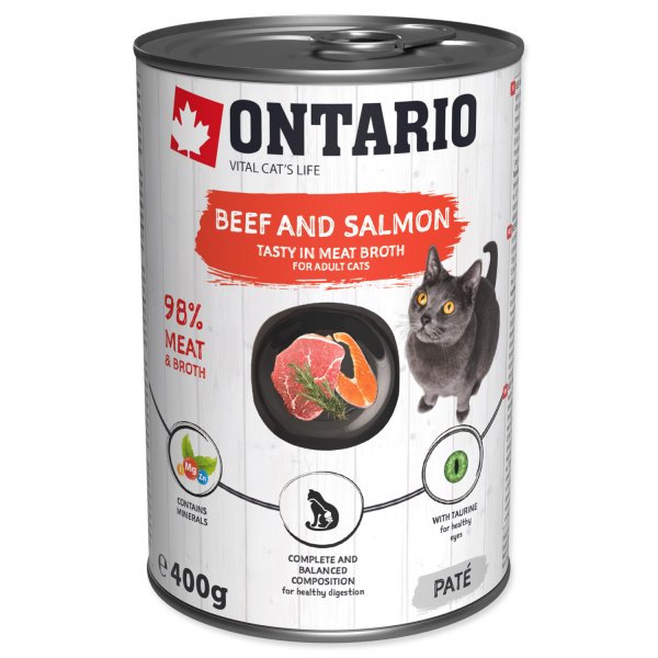 ONTARIO konzerva Beef, Salmon, Sunflower Oil 400g