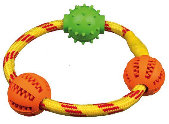 DentaFun bavlněný kruh se 3 míčky, ø 20 cm/ø 5 cm, přírodní guma