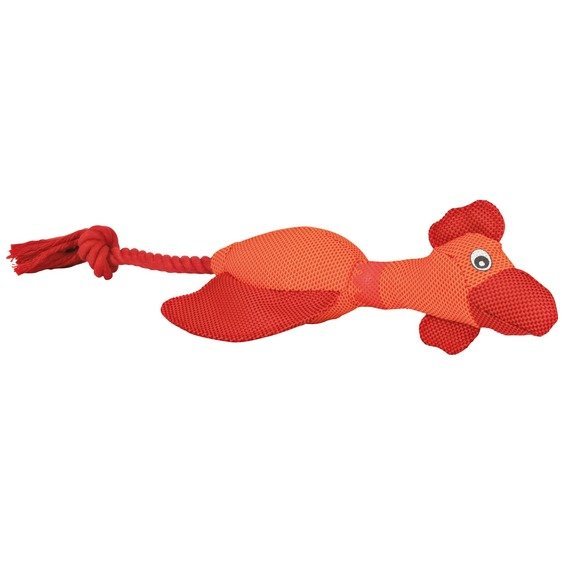 Oranžová slepice/kačena přetahovadlo se zvukem,nylon 38 cm