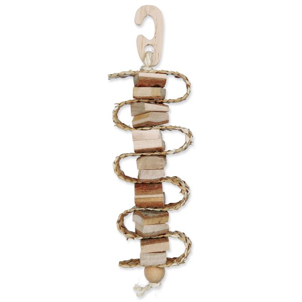 Závěsná hračka z přírodního dřeva a slámy + kulička,  30cm