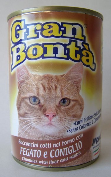 GRAN BONTA konzerva králík, játra pro kočky 400g