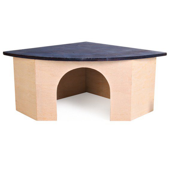 Rohový dř.domek pro morče s modrou střechou 29x13x21/21 cm