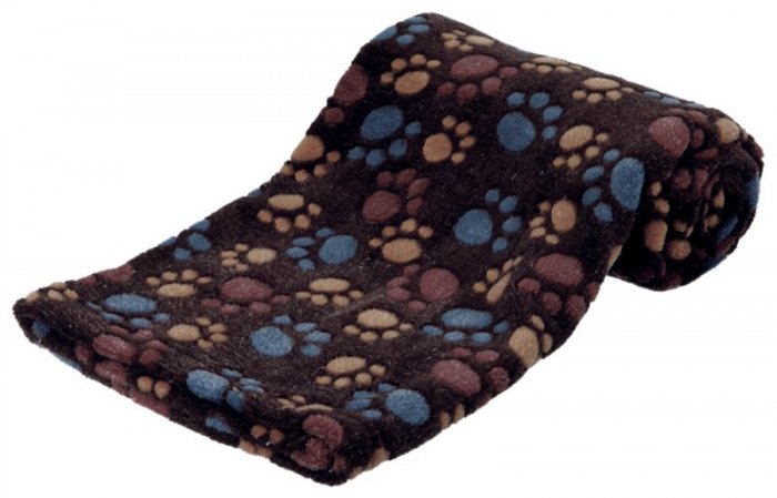 Flízová deka LASLO s tlapičkami 100 x 70 cm  - tmavě hnědá