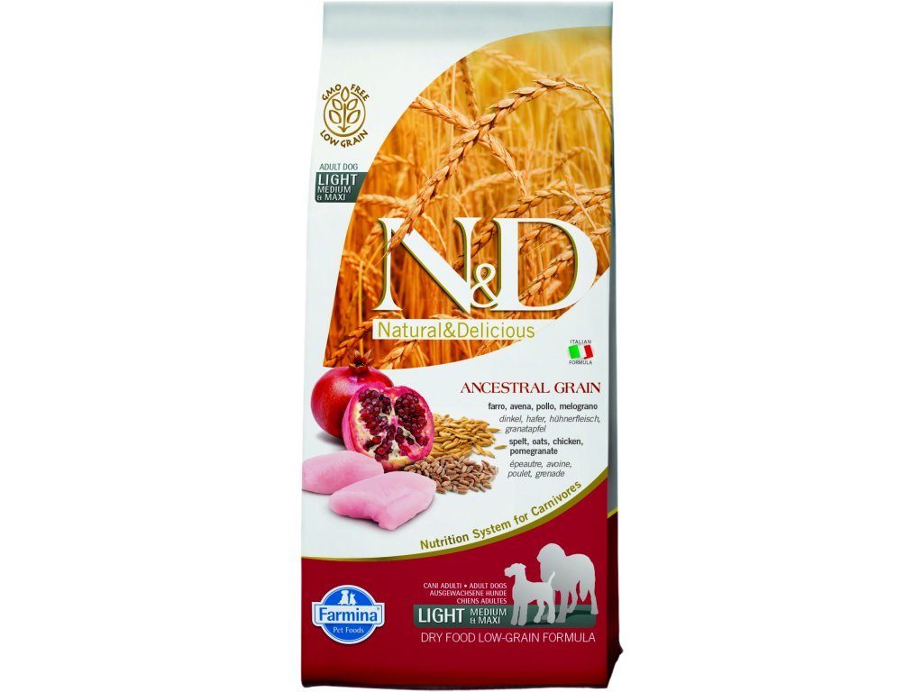 N&D LG DOG Light M/L Chicken&Pomegranate 12kg