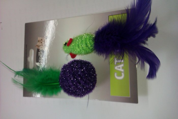 Myš a míček s peřím zeleno-fialová třpyt