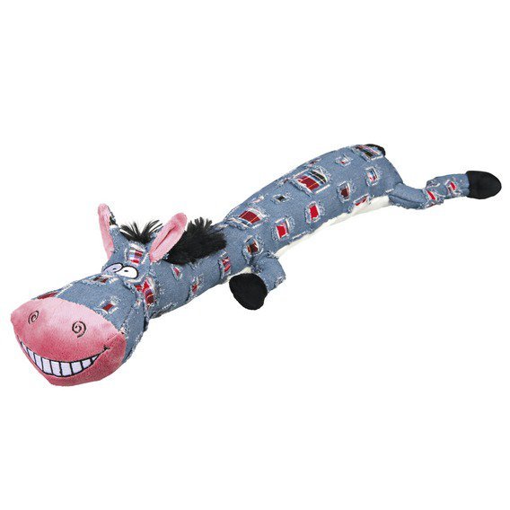 Látkový oslel dlouhý, zaplátovaná riflovina 55 cm