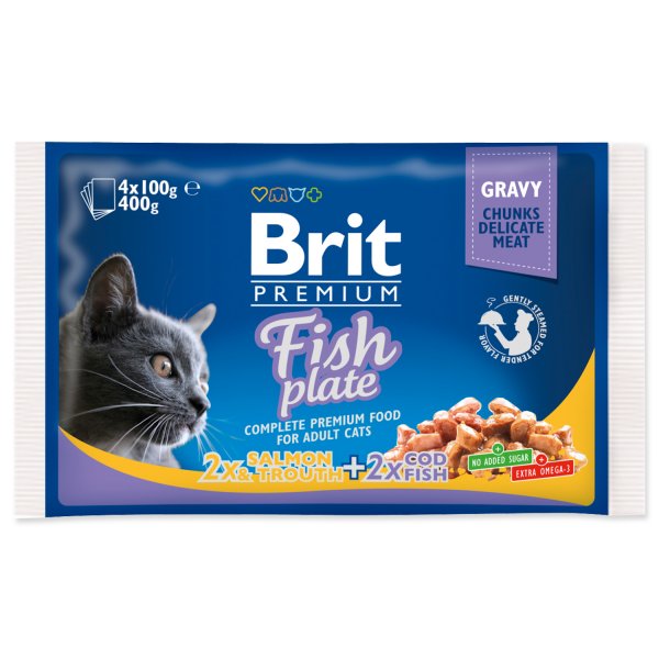 Brit Premium Cat kapsa Fish Plate 400g (4x100g)