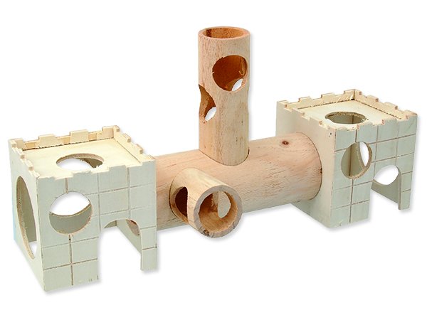 Domek SMALL ANIMAL dřevěný s tunelem 34x19cm