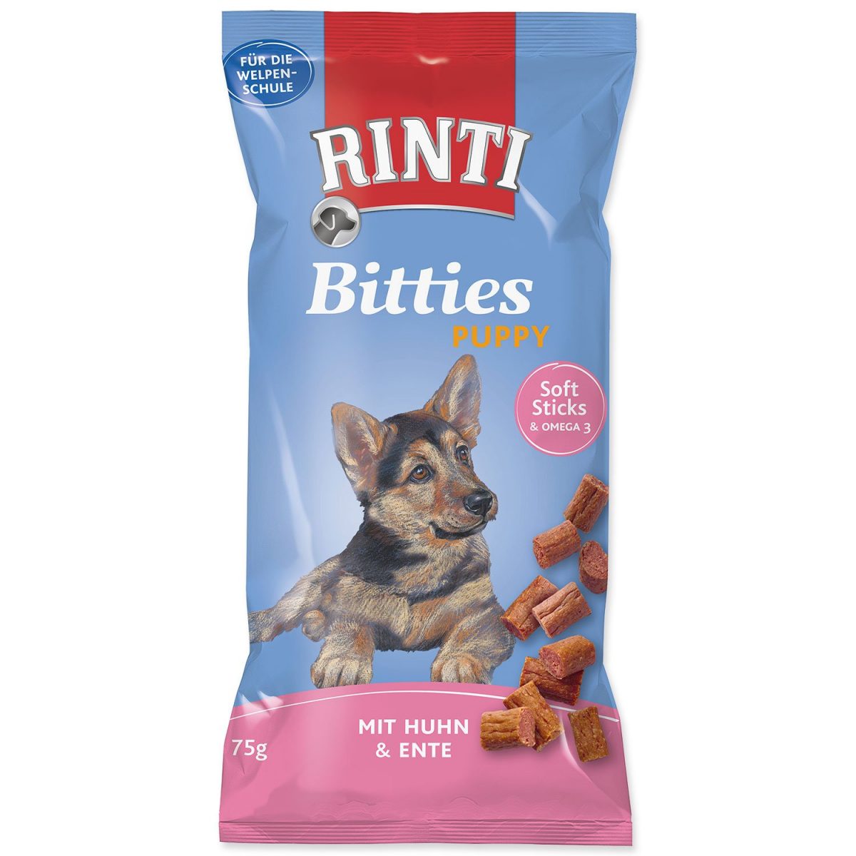 Pochoutka RINTI Extra Bitties Puppy kuře + kachna 75g