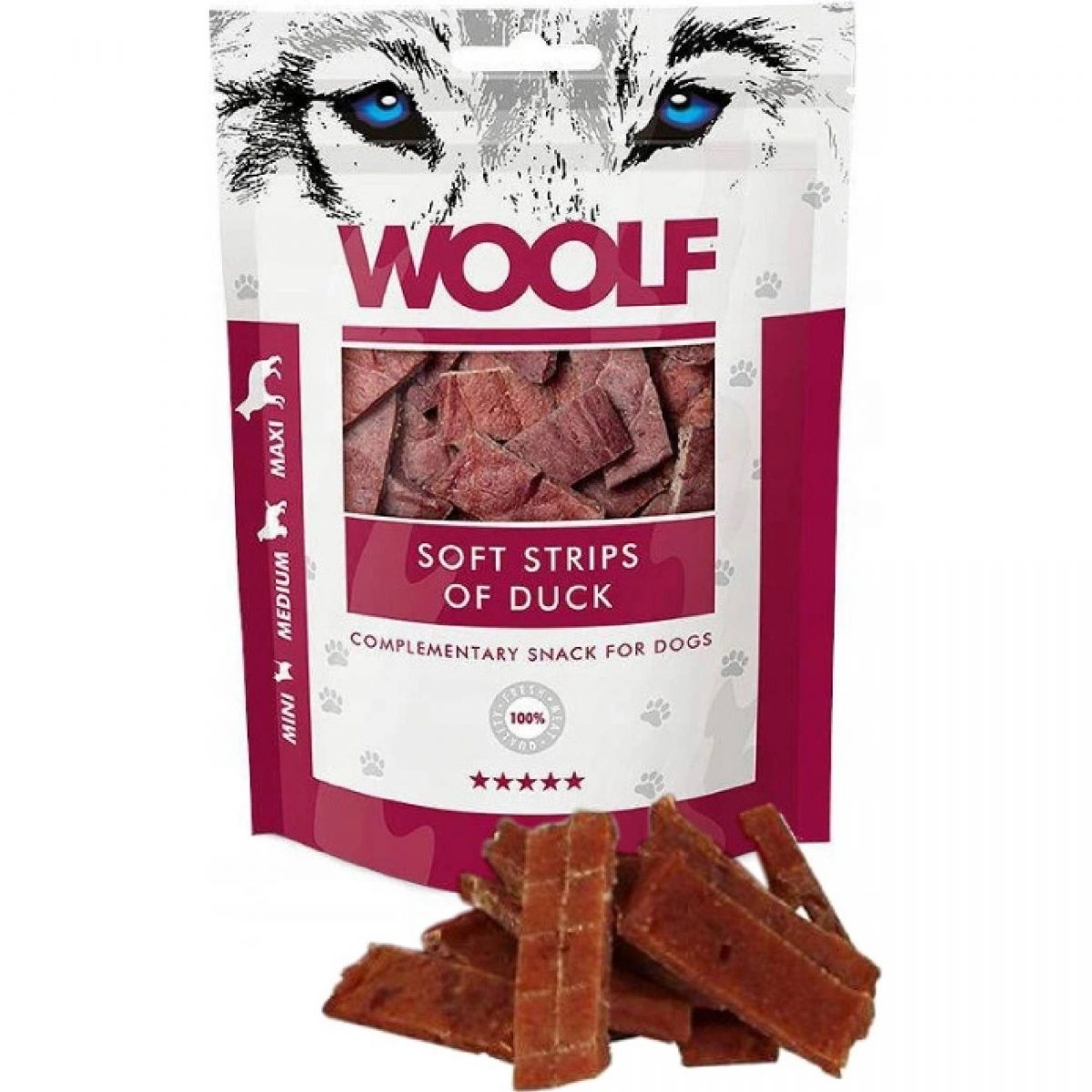 WOOLF pochoutka soft strips of duck 100g
