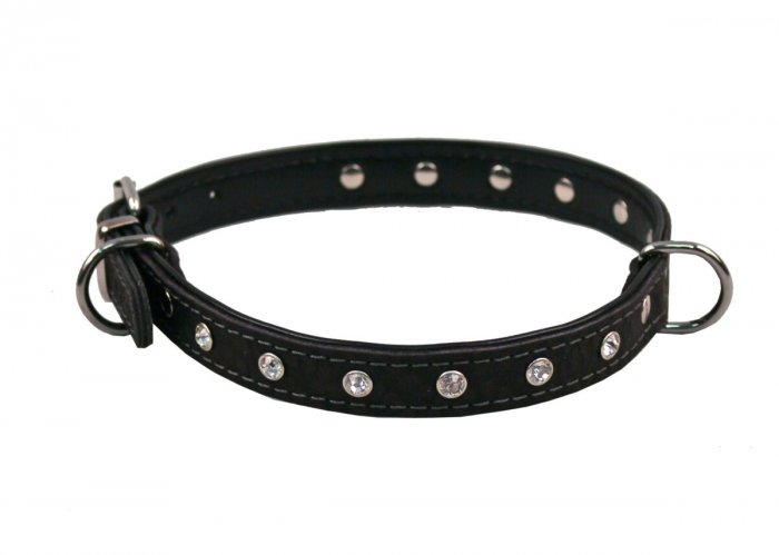 BAFPET Kožený obojek zdobený kamínky Barva: Černá, Rozměr: 16mm x 45cm /36-43/ 03110
