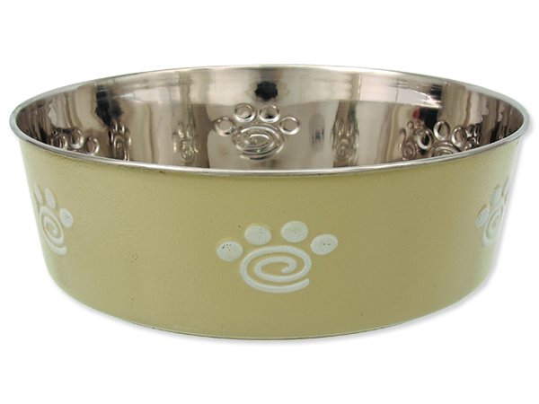 Miska DOG FANTASY nerezová s gumovým spodkem béžová - tlapka 2,5l
