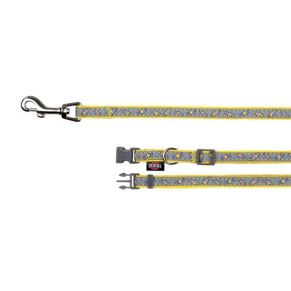 Obojek s vodítkem XS-S 22-35 cm/10 mm, 1,2 m šedo-žlutý