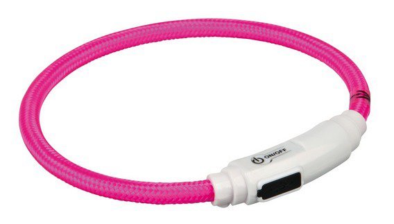 Svítící kroužek USB na krk pro kočky 35 cm/7 mm  - růžová
