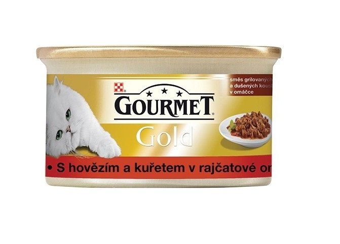 Gourmet GOLD Hovězí+kuře v rajčatové omáčce 85 g
