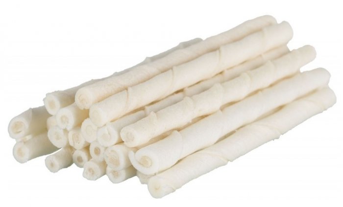 Buvolí tyčinka kroucená bílá Tenesco display 100 ks / 7 - 8 mm