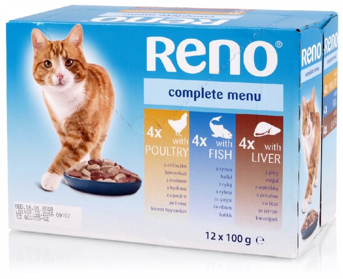 RENO Cat drůbeží, rybí a játra, kapsa 100 g (12 pack)
