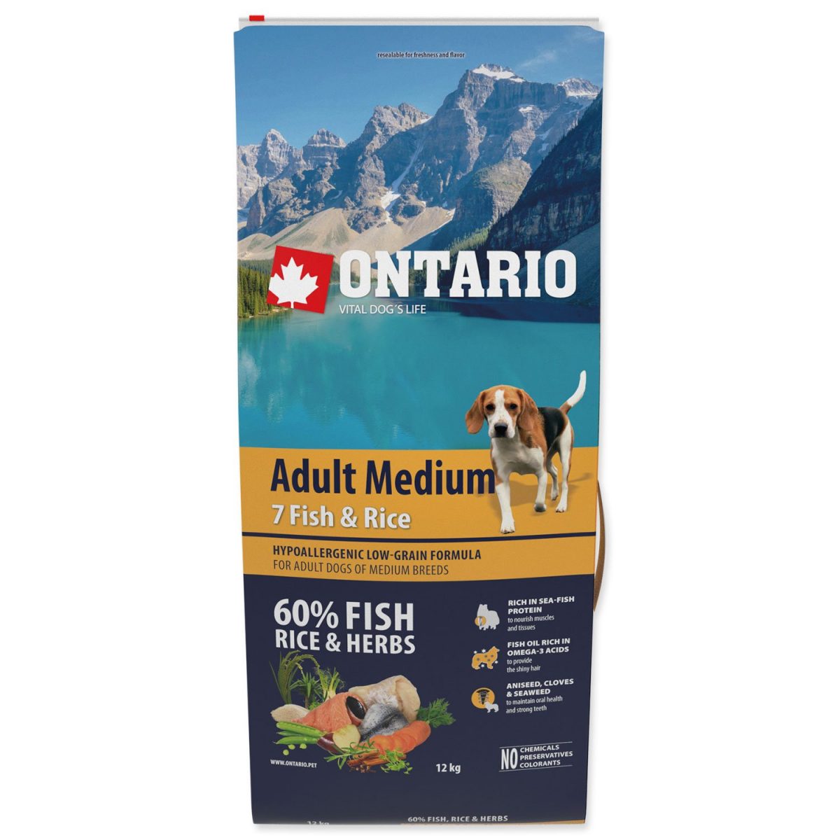 ONTARIO Adult Medium Fish & Rice 12kg