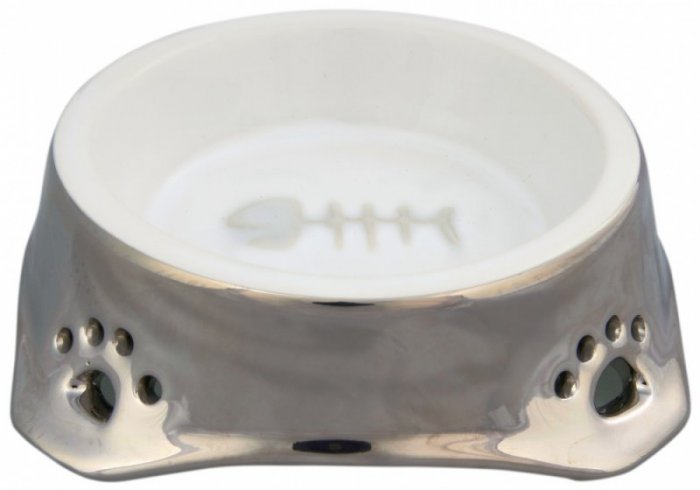Keramická miska pro kočky stříbrno/bílá 0,15 l/12 cm
