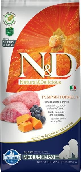 N&D GF Pumpkin DOG Puppy M/L Lamb & Blueberry 12kg