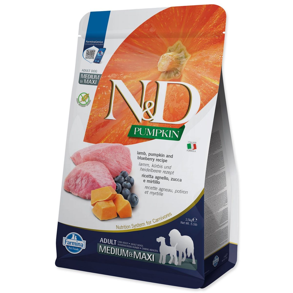 N&D GF Pumpkin DOG Adult M/L Lamb & Blueberry 2,5kg