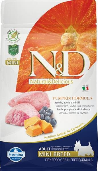 N&D GF Pumpkin DOG Adult Mini Lamb & Blueberry 800g