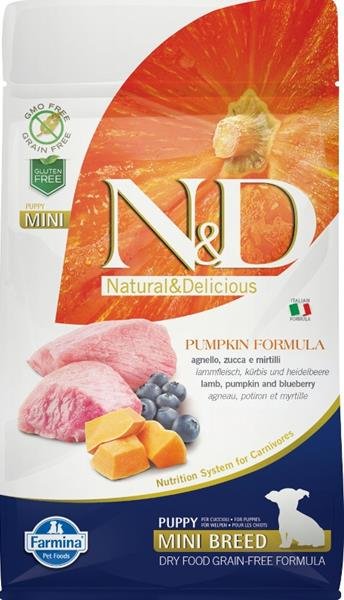 N&D GF Pumpkin DOG Puppy Mini Lamb & Blueberry 800g