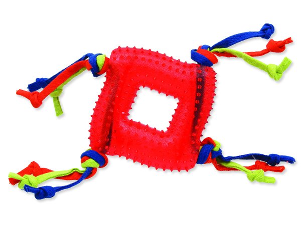 Hračka DOG FANTASY čtverec s provázky gumový červený 20 cm 1ks