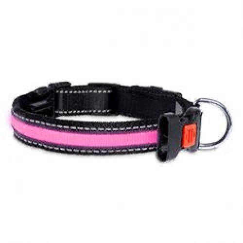 LED nylonový obojek růžový s USB nabíjením, 48 cm