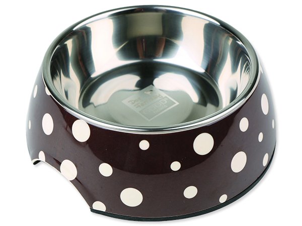 Miska DOG FANTASY nerezová kulatá hnědá + bílé puntíky 22 cm 700ks