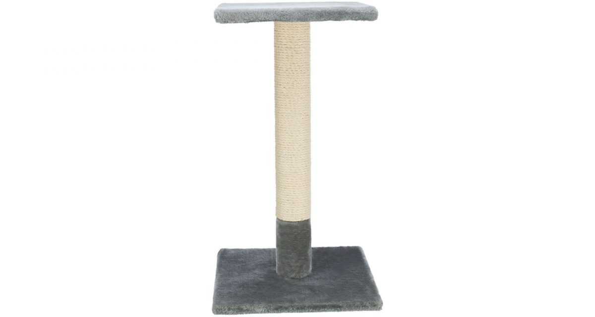 Škrabací sloupek BEANA s odpočívadlem, 9 cm / 69 cm, sisal/plyš, šedá