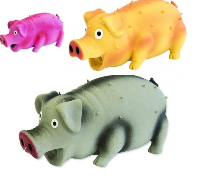 DOG FANTASY Latex prase pískací mix barev 10 cm