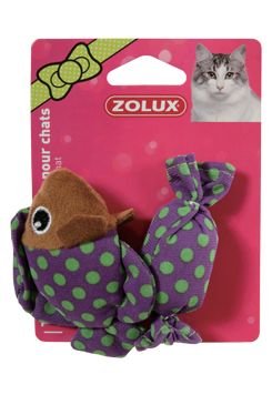 Hračka kočka ryba a bonbon fialová s šantou 8cm Zolux