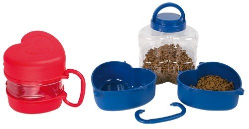 Cestovní set  (2 misky+box na granule) - modrý, červený 18x16,5 cm