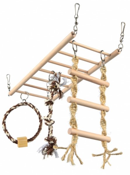 Houpačka do klece s hračkami-činka, kruh, žebřík pro hlodavce 35 x 15 x 15 cm, např. fretka, potkan