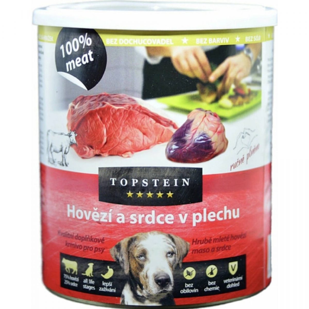 Topstein hovězí a srdce v plechu 800 g