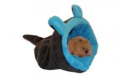 Pelíšek 2v1 mini - pro hlodavce/fretky - myšák - tmavě šedá/modrá