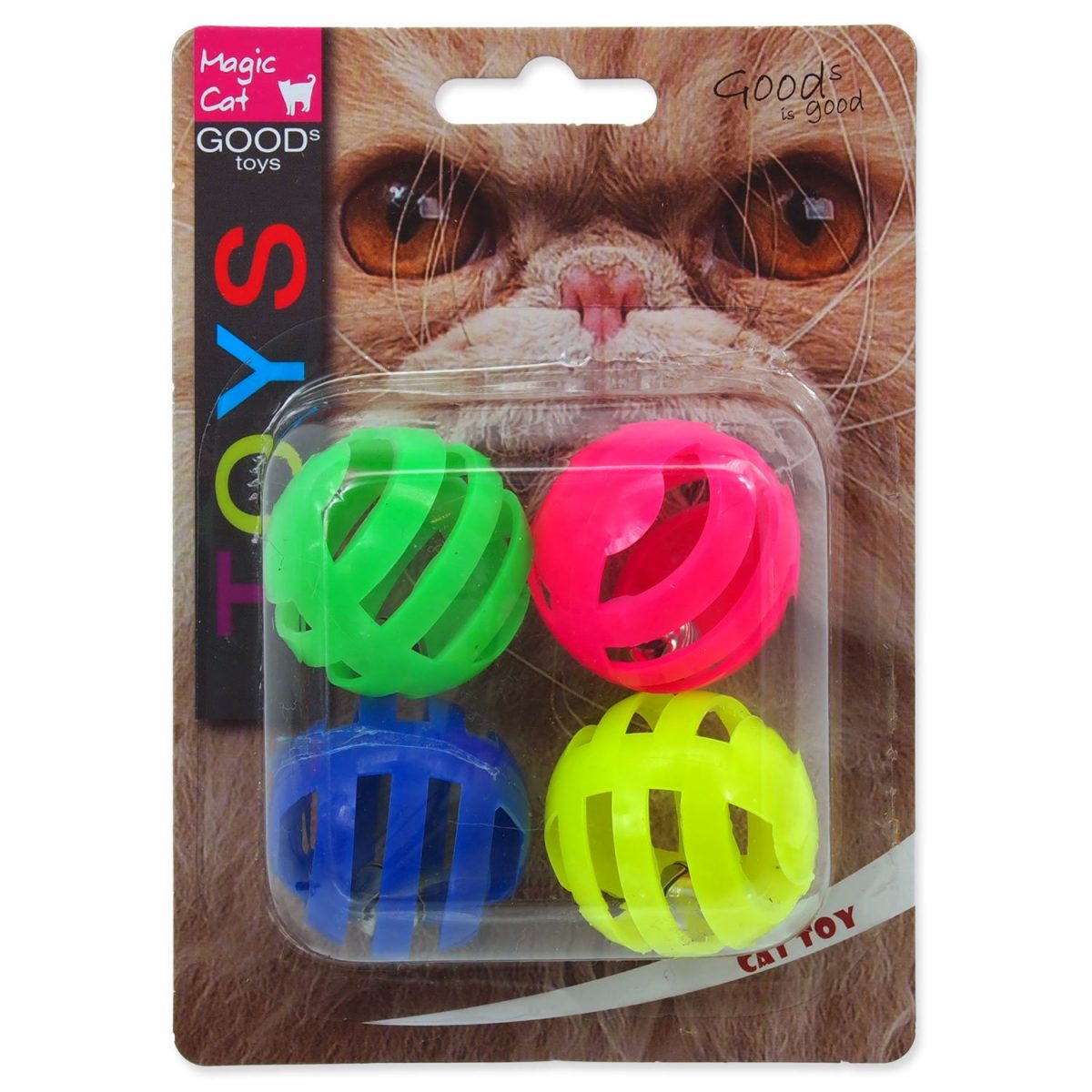 Hračka MAGIC CAT míček děrovaný plastový s rolničkou 3,75 cm 4ks