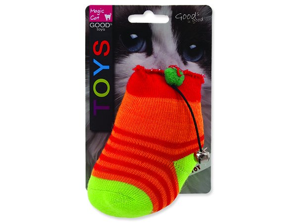 Hračka MAGIC CAT ponožka neonová s rolničkou a catnipem 11 cm