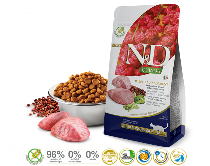 N&D GF Quinoa CAT Weight Mngmnt Lamb & Broccoli 300g
