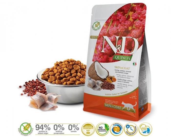 N&D GF Quinoa CAT Skin&Coat Herring & Coconut 300g