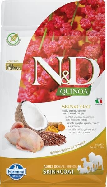 N&D GF Quinoa DOG Skin&Coat Quail & Coconut 800g
