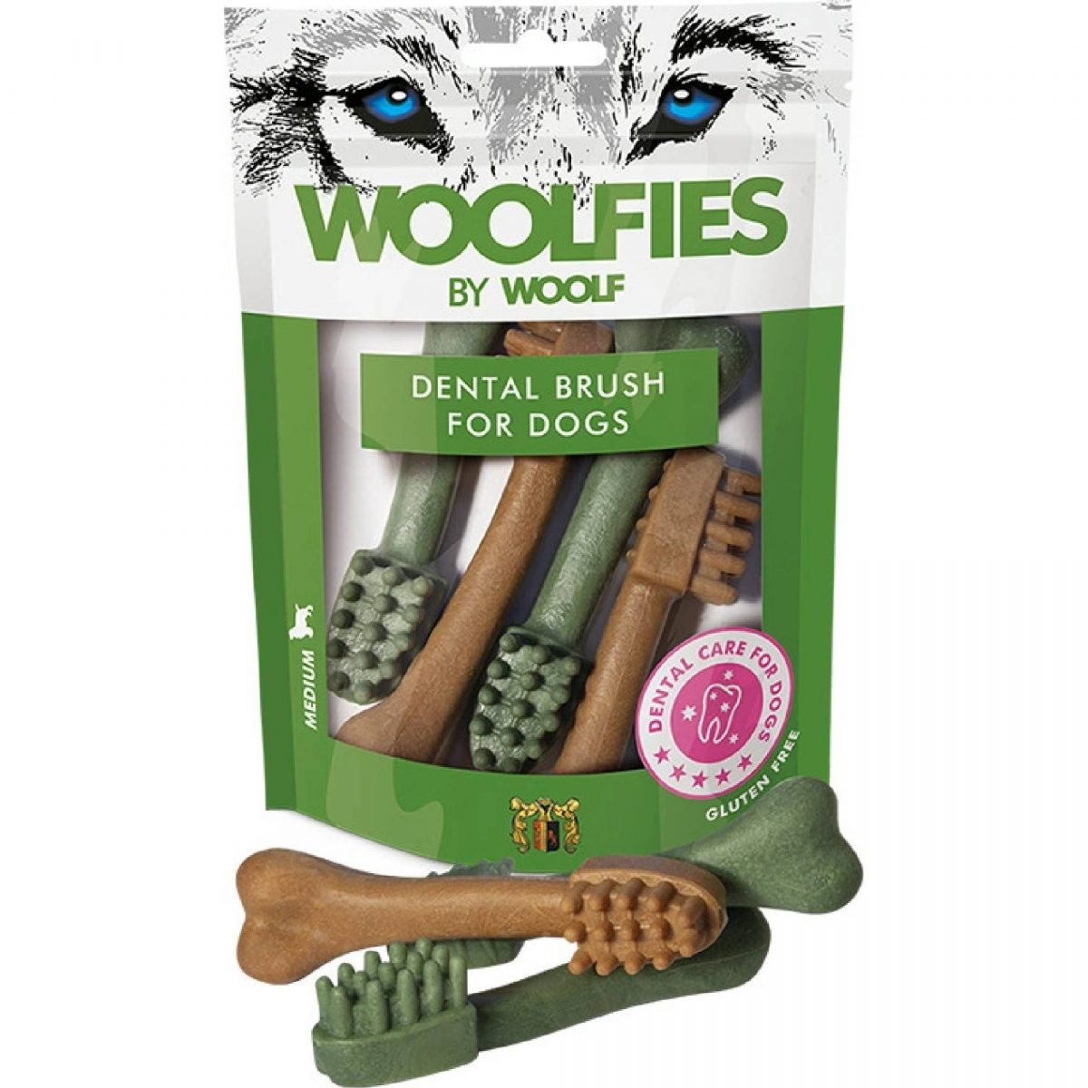 Pochoutka dentální Woolfies Dental Brush M 200g