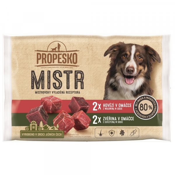 PROPESKO Dog Mistr hovězí, zvěřina v omáčce, kapsa 85 g