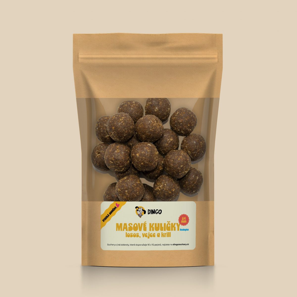 Dingo Masové kuličky - losos vejce a krill 24 mm 150 g